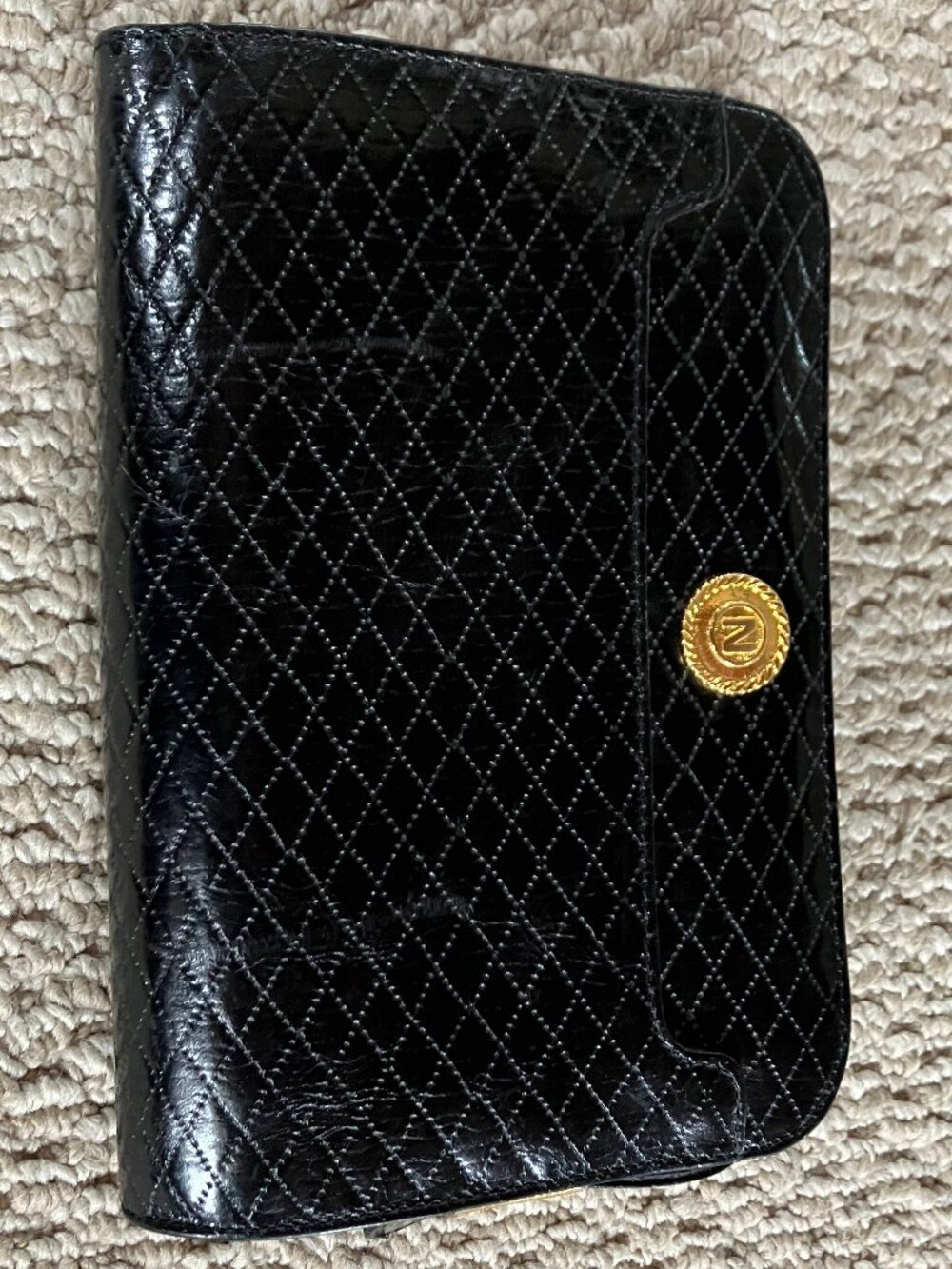 Vintage 70s Albert Nipon Black Quilted Crossbody Bag MISSING Gold Chain READ - Picture 2 of 10